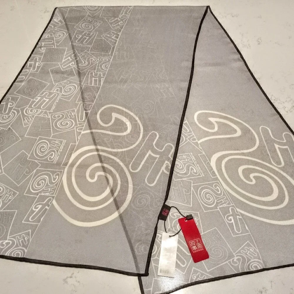Story in Shanghai Grey Signature Oblong Silk Scarf